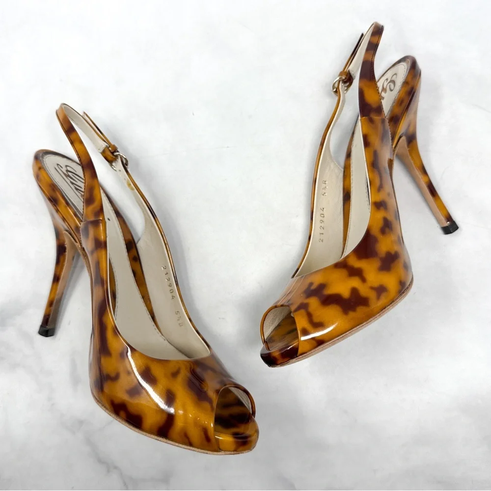 GUCCI Vintage Y2K Tortoise Patent Leather Platform Slingback Pump Heels Glam 5.5 - Picture 7 of 16